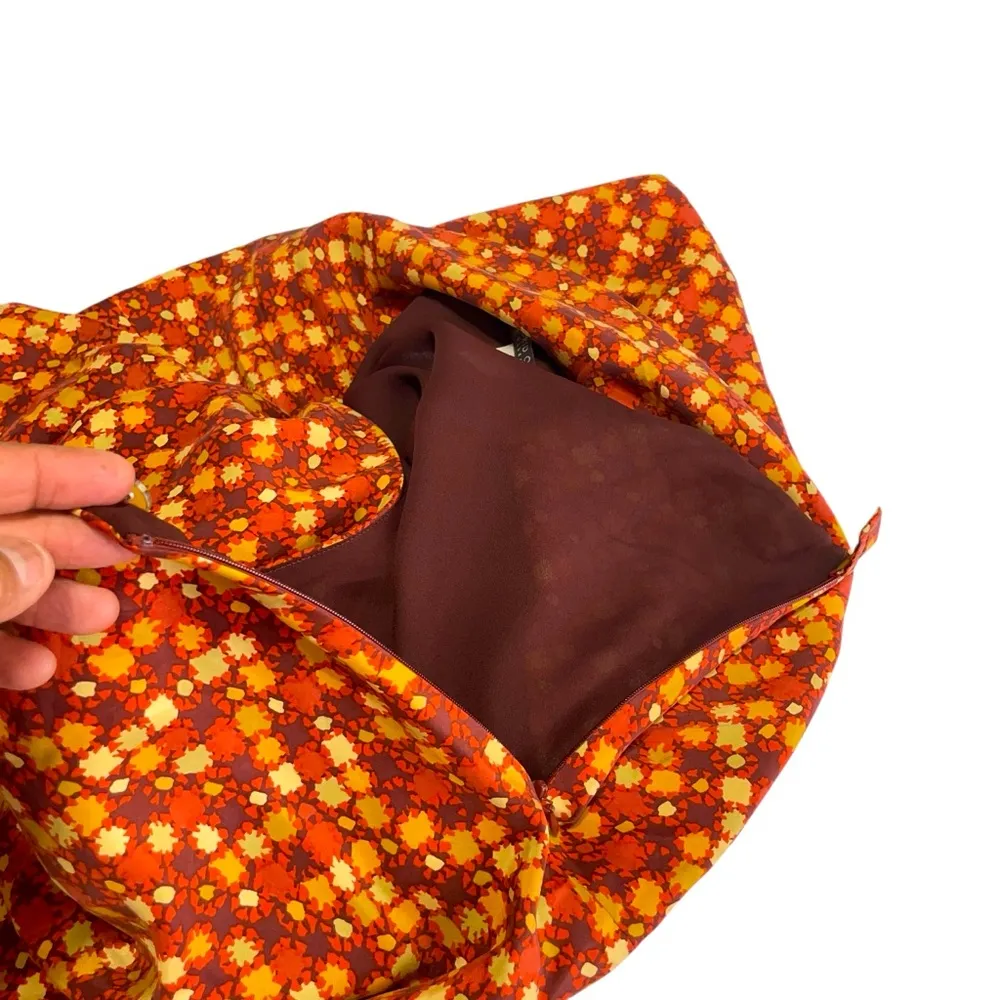 Sigurd Olsen Silk Skirt Tiered Floral Print Burnt Orange Rust Size 12 Hand Wash - Image 6