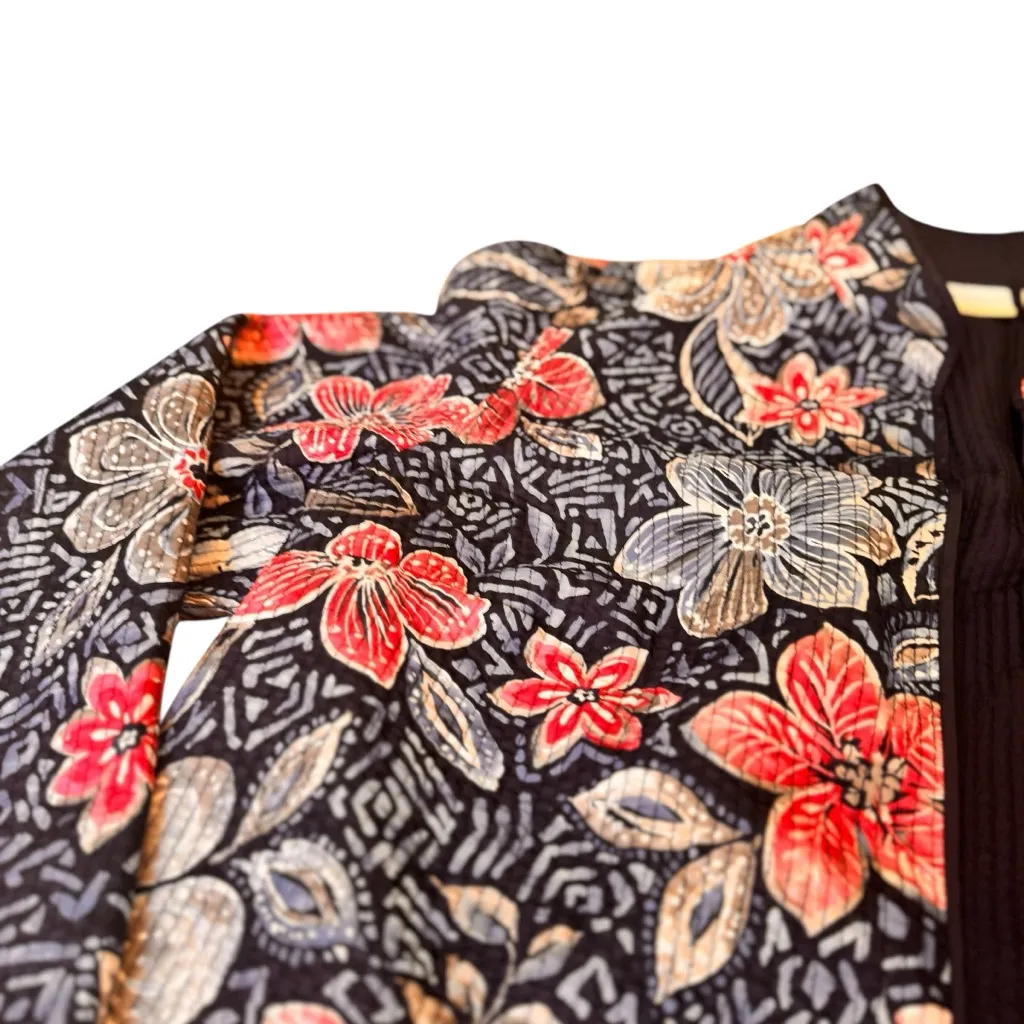 Alfred Dunner Navy and Pink Floral Quilted Jacket Open Front Women’s 18W in EUC Blue - Image 4