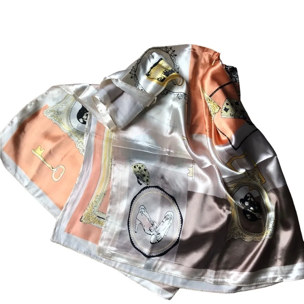 M.O.S.I Silky Square Vintage Scarf Cameo Women Peach Taupe Cream Sz. 35X35” Multiple - Image 4