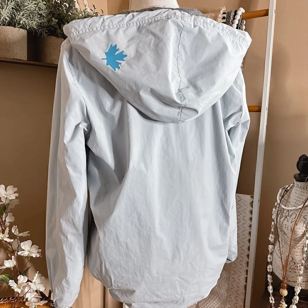 Roots Canada Baby Blue Snap Button Hooded Windbreaker Rain Jacket - Image 5