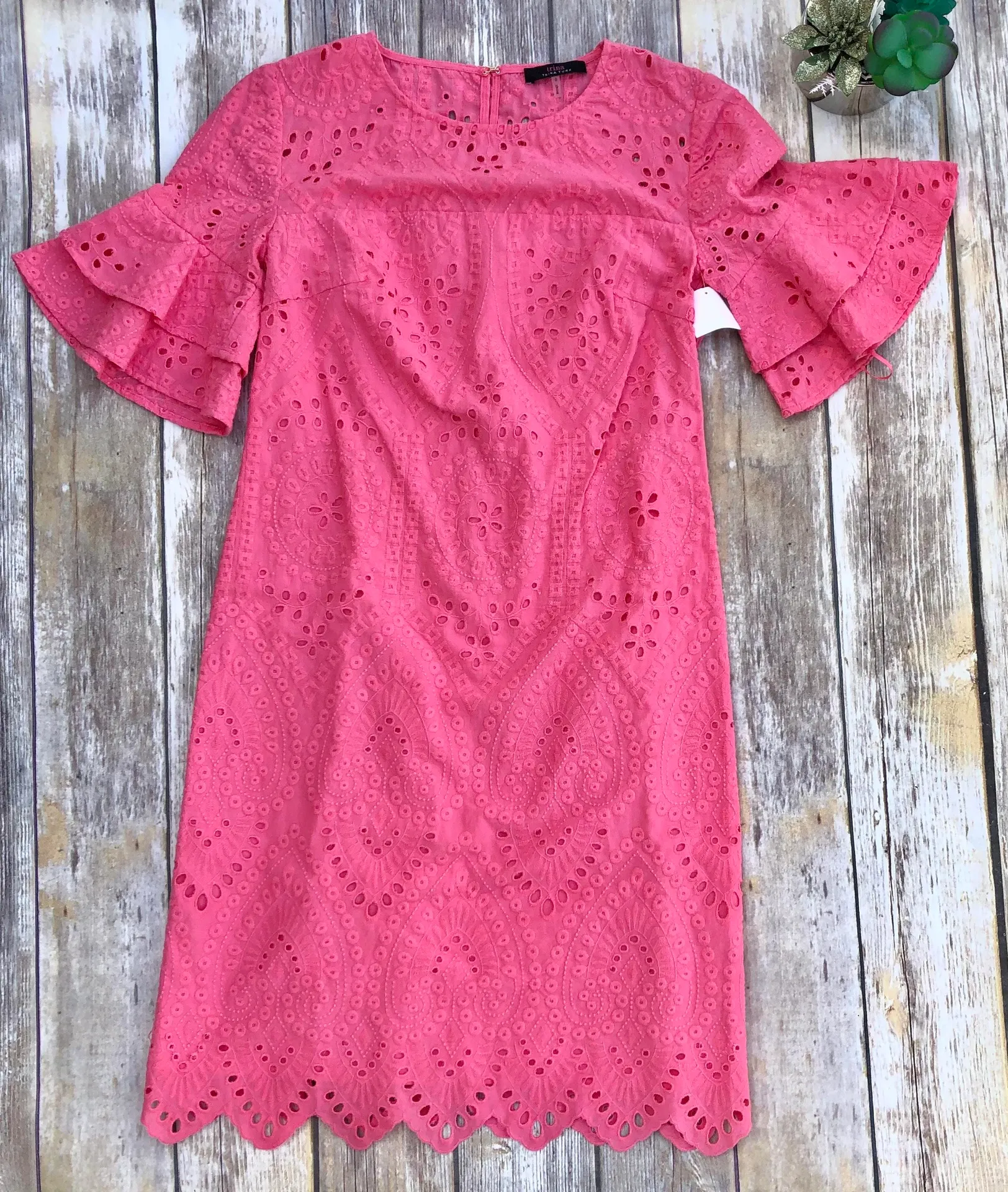 Praise Eyelet Ruffle Sheath Dress Cosmo Pink - Image 5