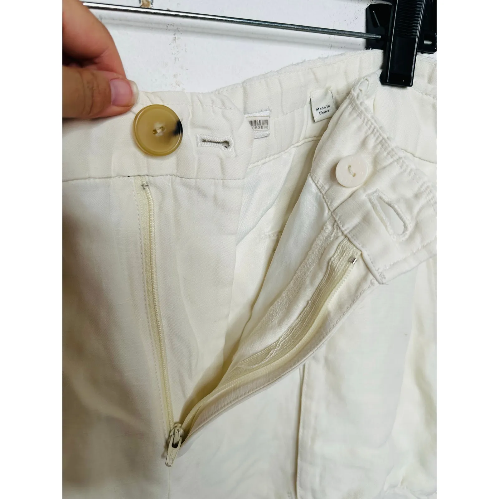 VINCE Women's White Linen Blend Wide Leg Loose Fit Cargo Pants Size 10 - Image 12