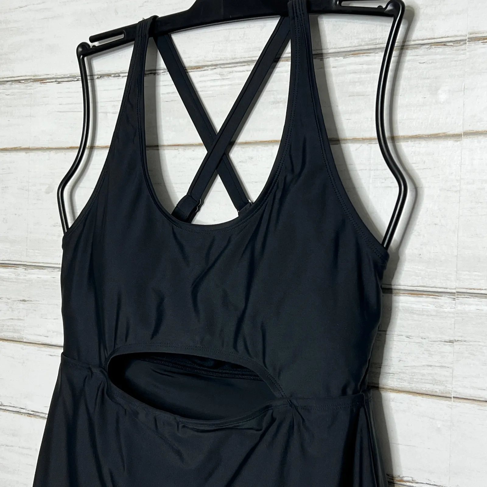 Outdoor Voices Scoop Neck Cutout Swim Dress Black Size Large - Image 9