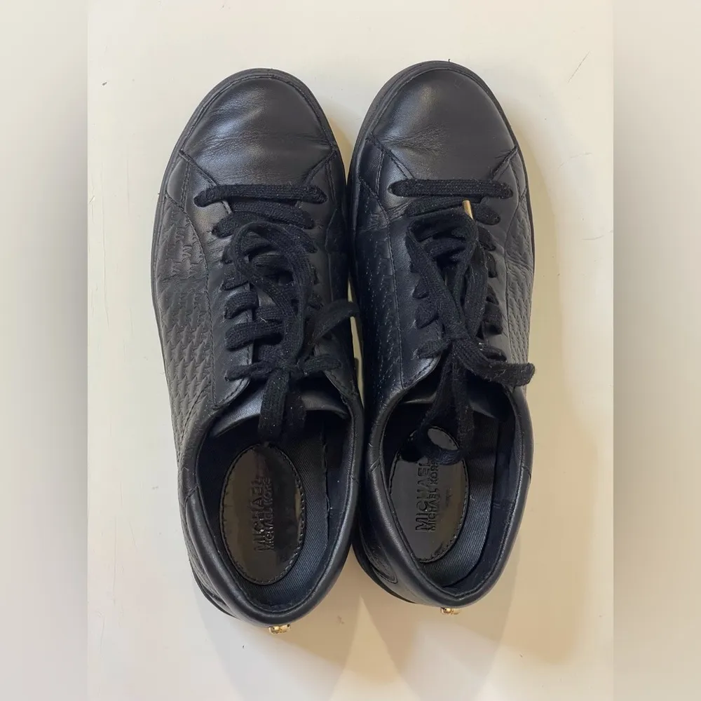 MICHAEL Michael Kors Colby Signature Logo‎ Black Leather Sneakers Size 6.5 - Image 6