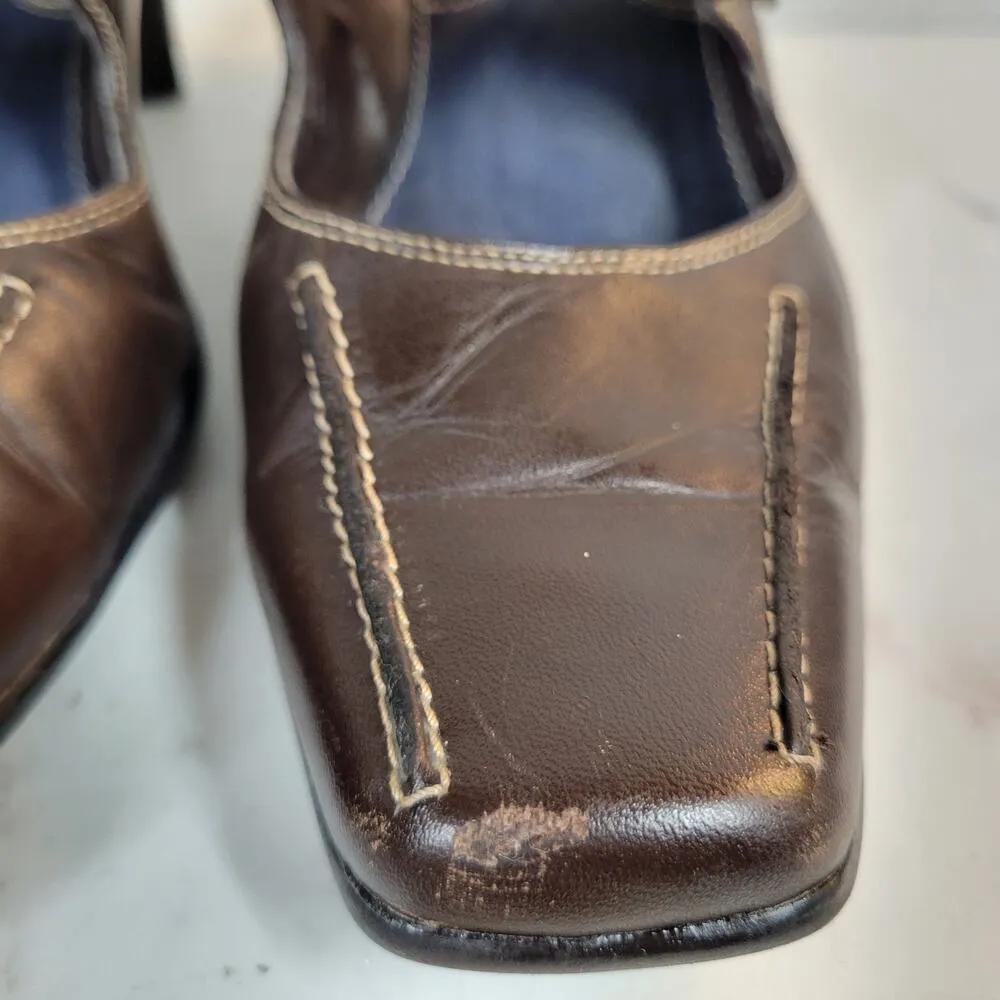 Aerosoles Two Beauty Womens 9.5 Brown Leather Mary Jane Square Toe Open Back - Image 10