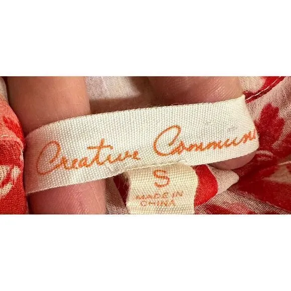 Creative Commune Sheer Red White Floral Size Small 3/4‎ Sleeve Pullover Blouse - Image 6