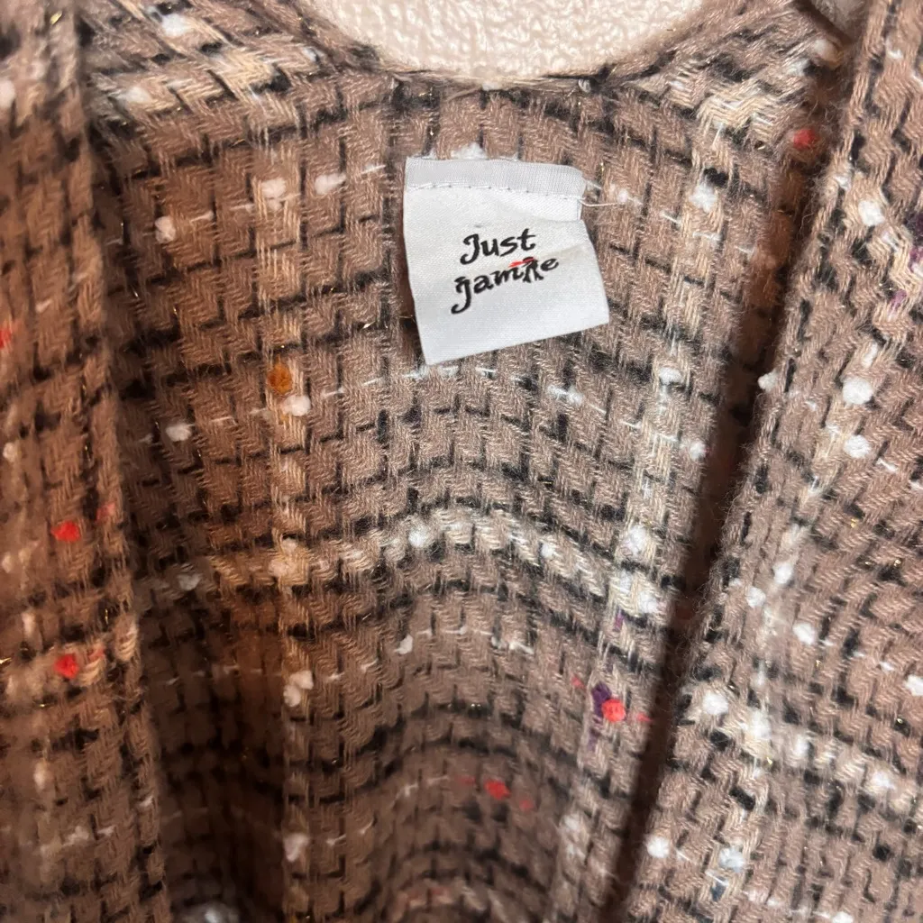 Just Jamie Womens Shawl Poncho Fringe Black Brown Metallic Lightweight One Size - Image 3