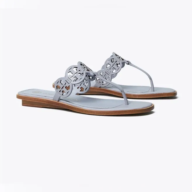 NIB Tory Burch Tiny Miller Leather Medallion Sandals In Cloud Blue $248 MSRP - Image 2