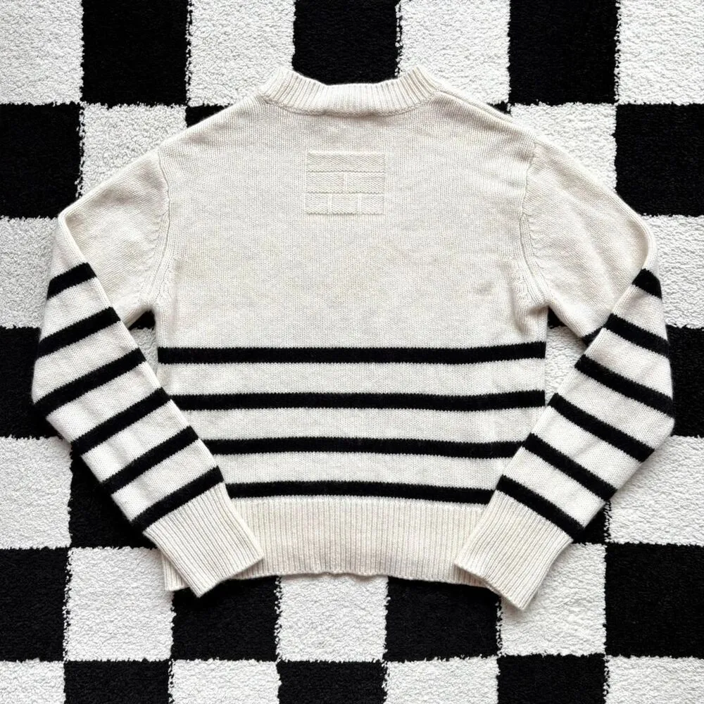 Frame Off White Black Striped Crewneck Cashmere Sweater XS - Image 2
