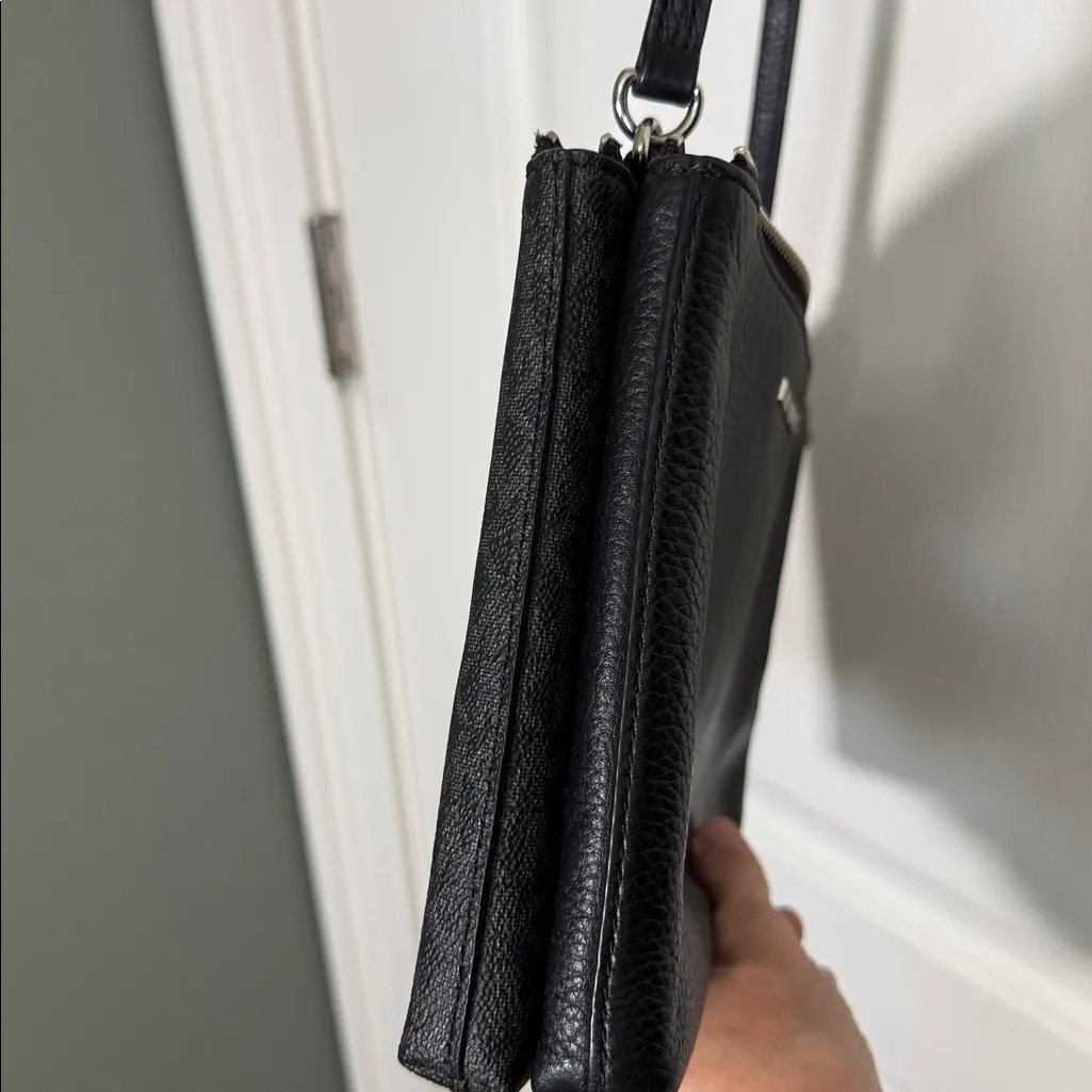 Michael Kors Double Zip Crossbody Bag Black Pebbled Leather & Signature Logo PVC - Image 12