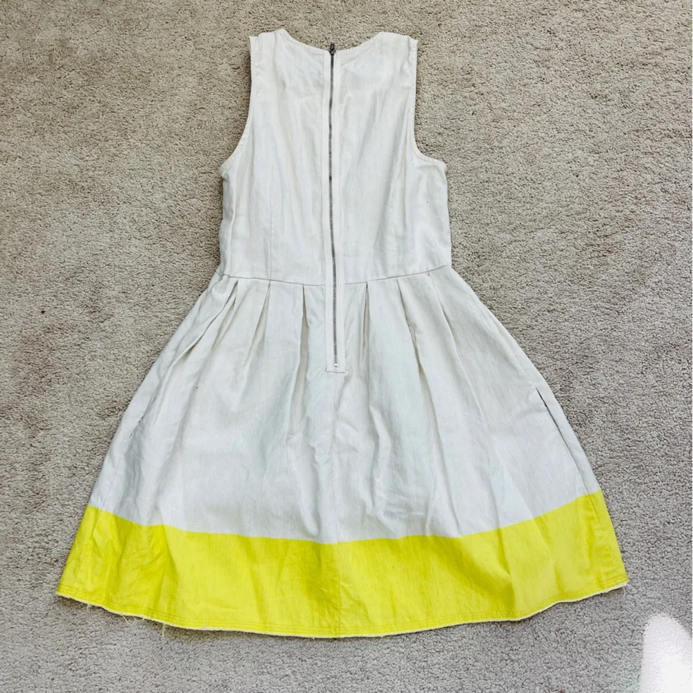 GAP Linen Cotton Blend Dress White Yellow Women's Fall Spring Zipper - Image 3