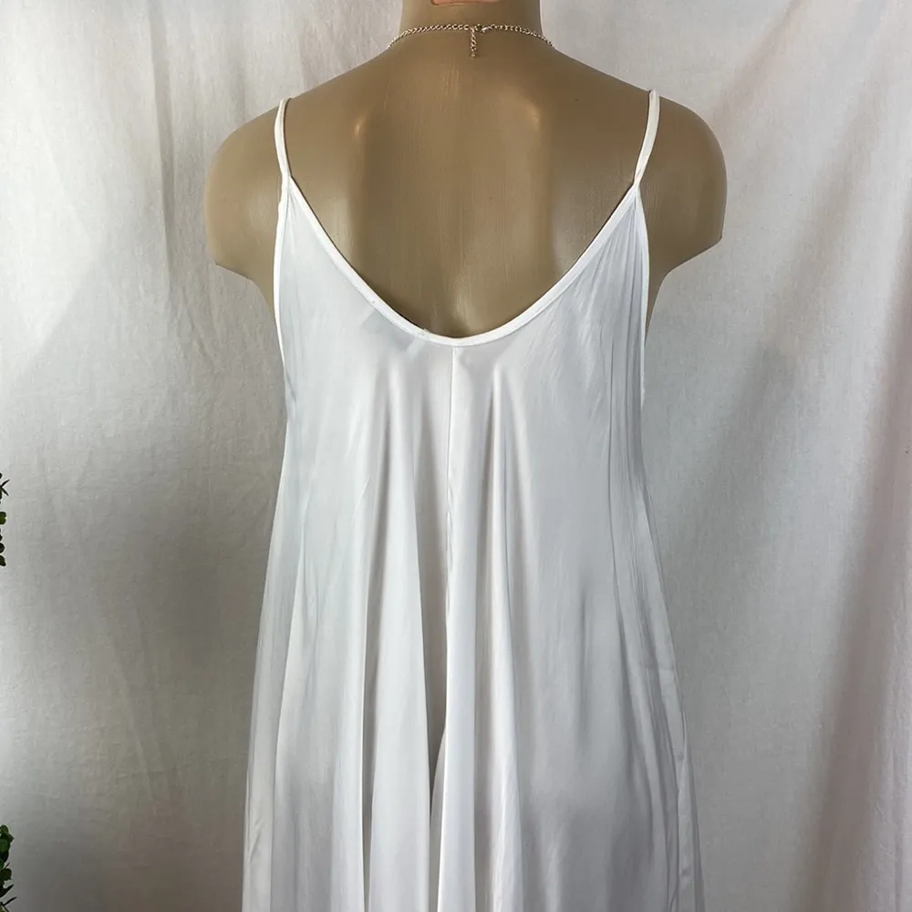 Tendencies White Satin Sleeveless Spaghetti Strap Long Flowy Maxi Dress L Size L - Image 3