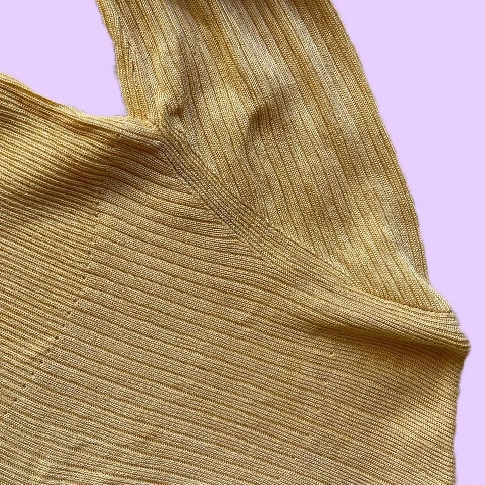 Vintage 90s Yellow Silk Cropped Cardigan Sweater 🔥 - Image 4