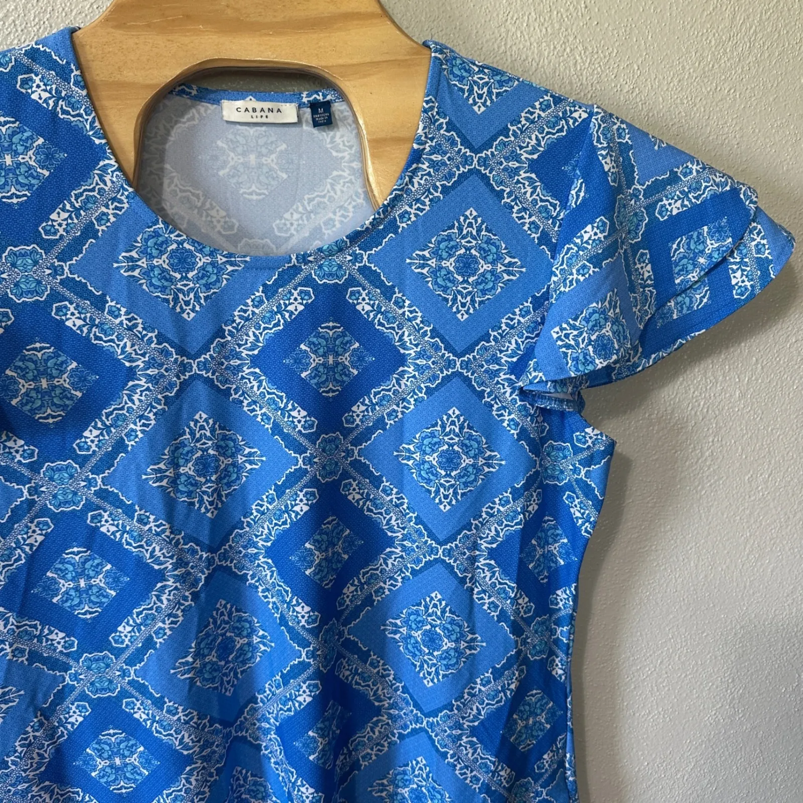 Cabana‎ Life Dress Flutter Sleeve Pockets Sun Protection Blue White Size Medium - Image 2