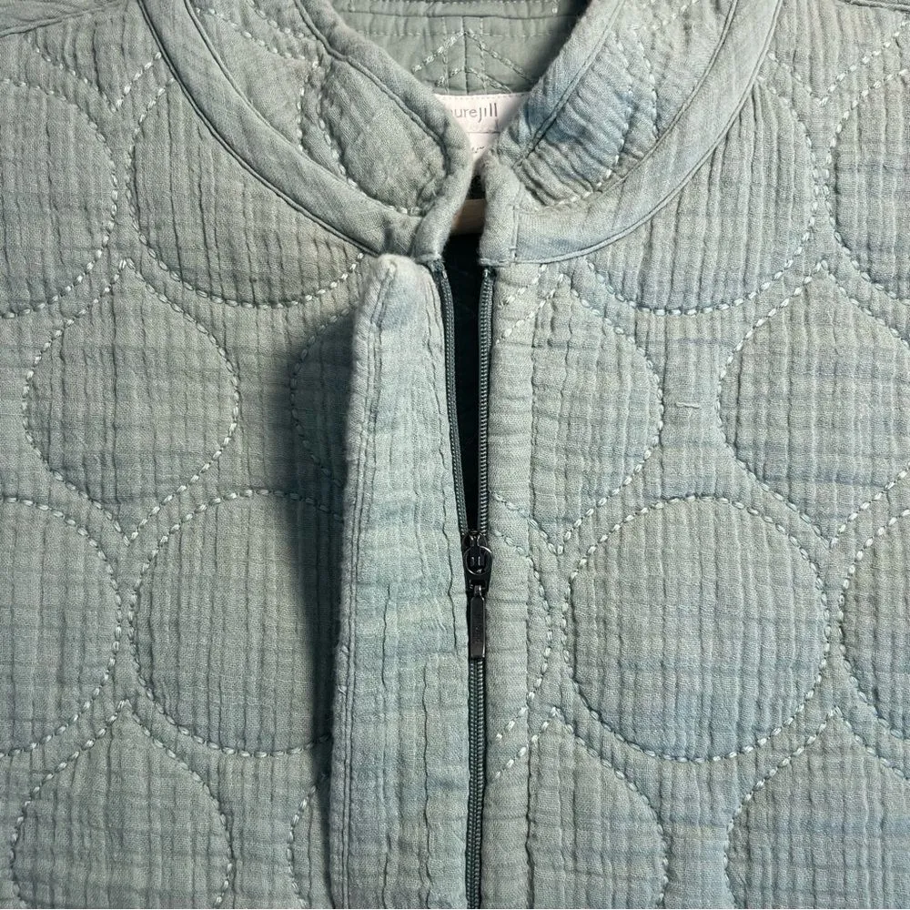J Jill Pure Jill Womens Quilted Double Gauze Jacket Size S Cropped Artsy Mature Green - Image 7