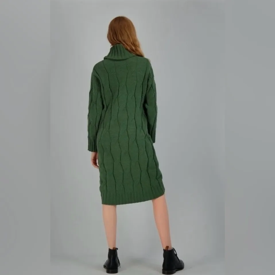 STITCHDROP Chenille Cable Knit Sweater Dress, Sz M Green Size M - Image 2