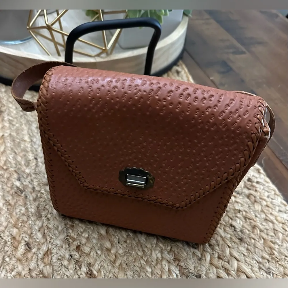 Vintage Hand Tooled Leather Stamped Handle Handbag Purse Western Boho Mexican - Image 10