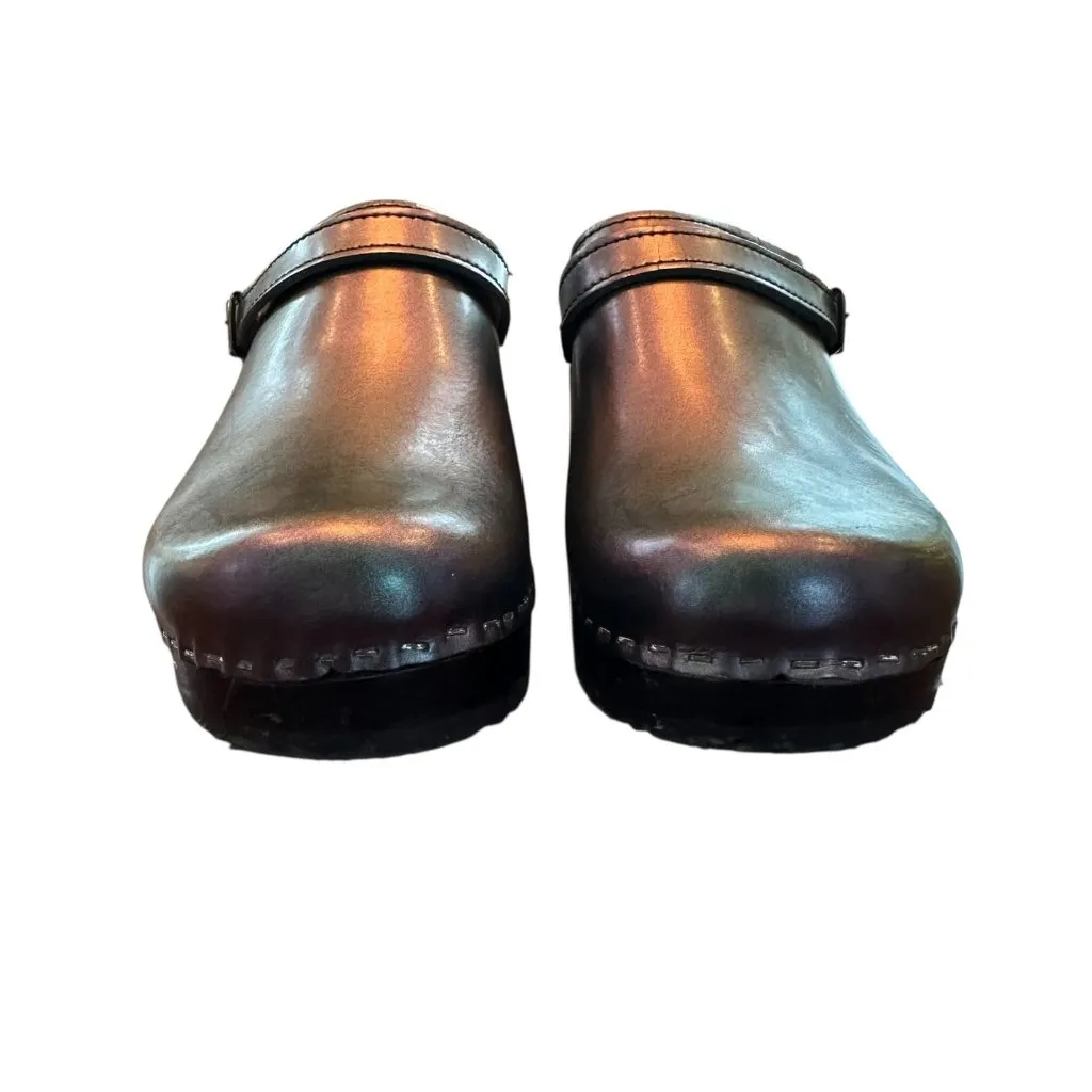 Sven Original Dark Metallic Gray Leather Wooden Clogs Size 40 US 8.5/9 - Image 4