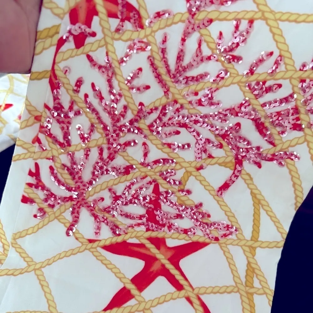 J. McLaughlin coral reef pink yellow mermaid sequin starfish nautical lined pant - Image 5