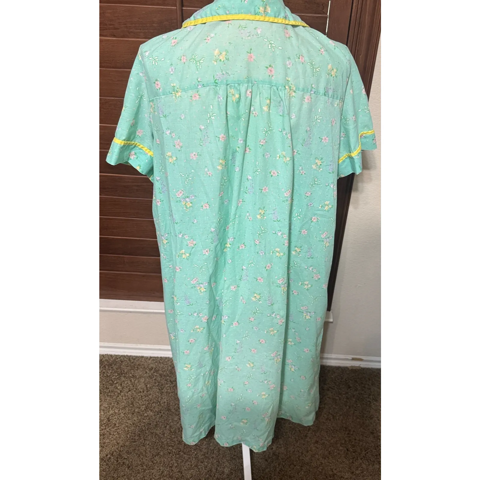 Sears Koffee Kasual robe housecoat VTG XXL snap front dress mint green floral Size 2X - Image 4