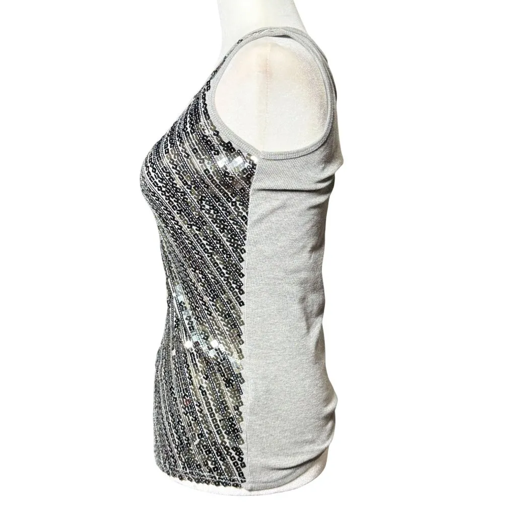 Chances Sequin Tank Top Womens L Silver Racerback Classy Travel Night Life Bling Size L - Image 4