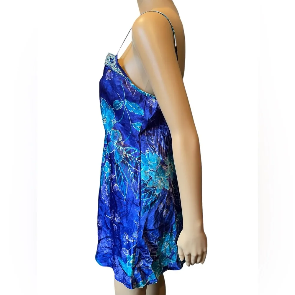 California Dynasty Vintage Y2K Ethereal Blue Boho Dreamy Floral Silky Slip Dress - Image 5