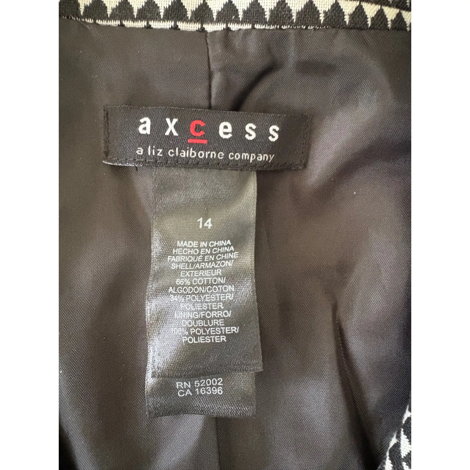 Axcess Houndstooth Blazer Jacket Womens Size 14 Black‎ White Career Business Black - Image 2