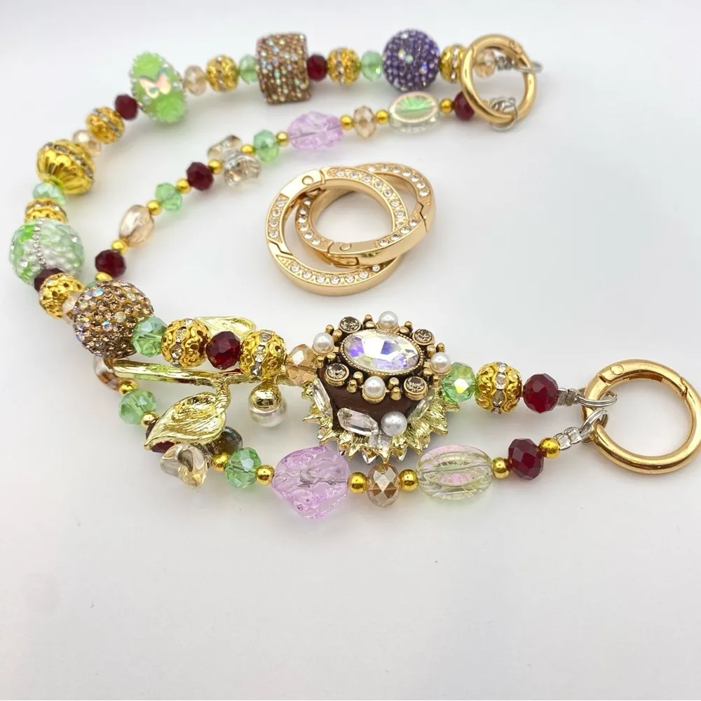 🌻Luxury Bag/Phone Chain Charm/Keychain Purple Sunflower Bling Crystal Beads - Image 7