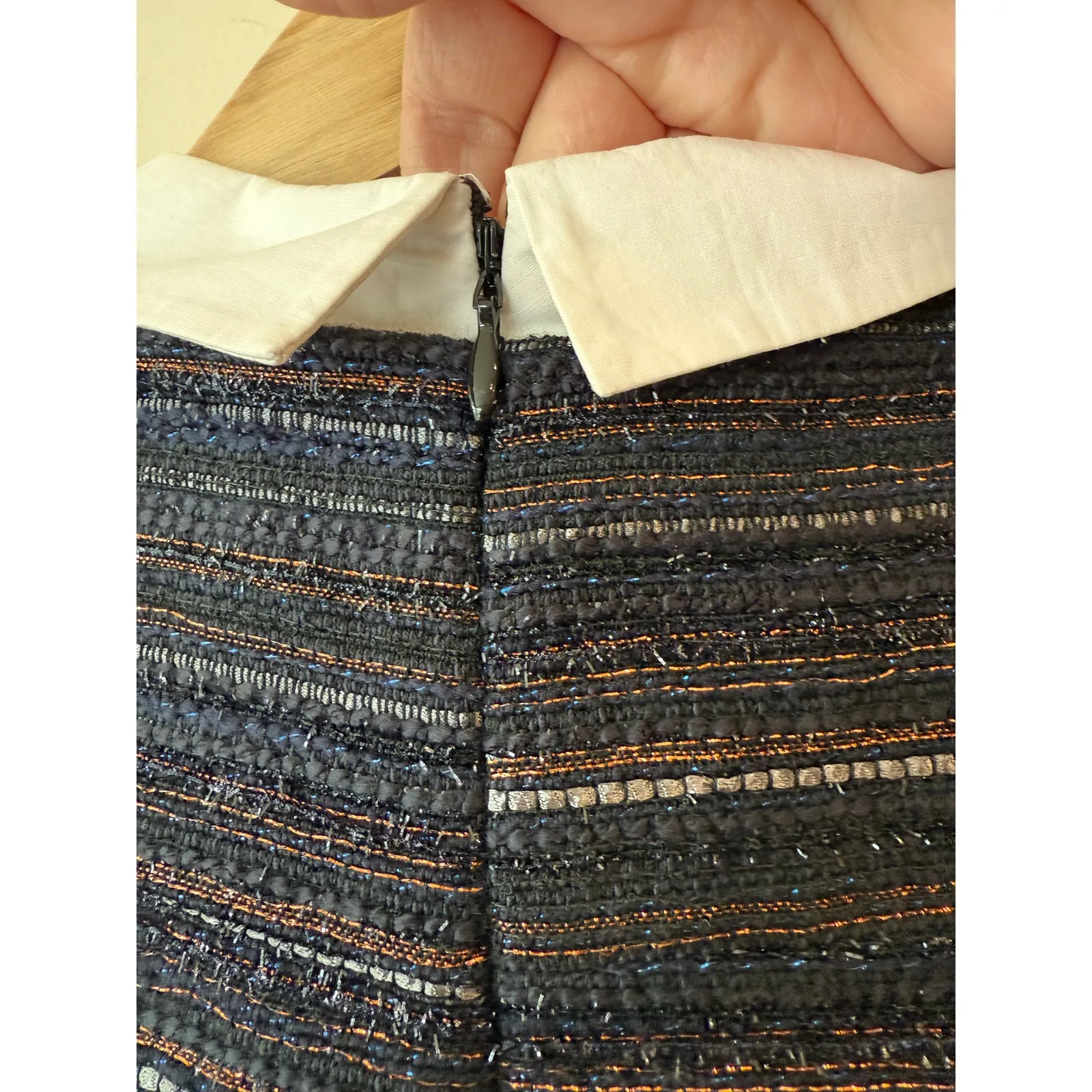 Anthropologie Greenwich & Mews Shift Dress Women 6P Black Stripe Jacquard Collar - Image 5