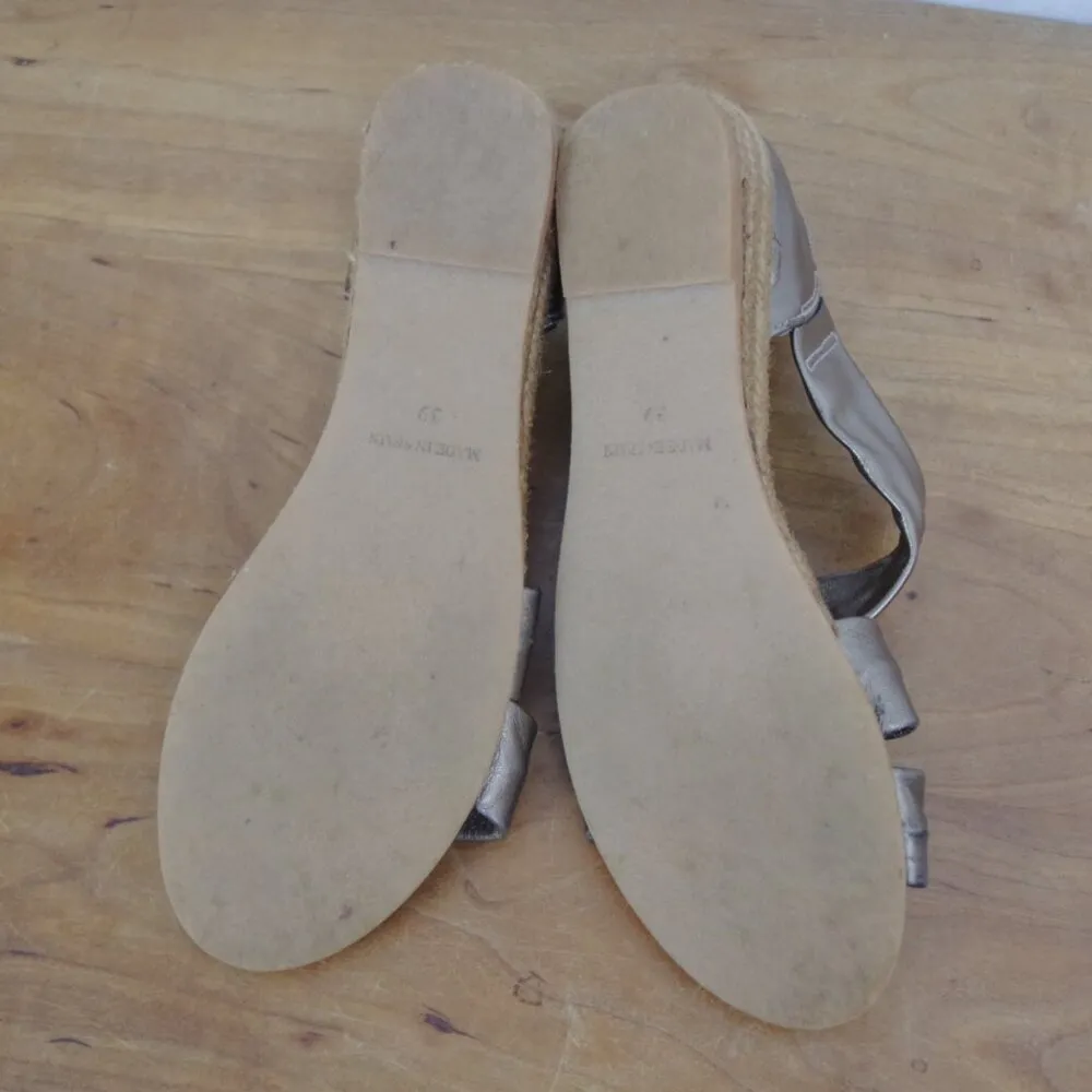 Spanish Made Gold Leather Strappy Slight Wedge Espadrilles EU 39 - Image 4