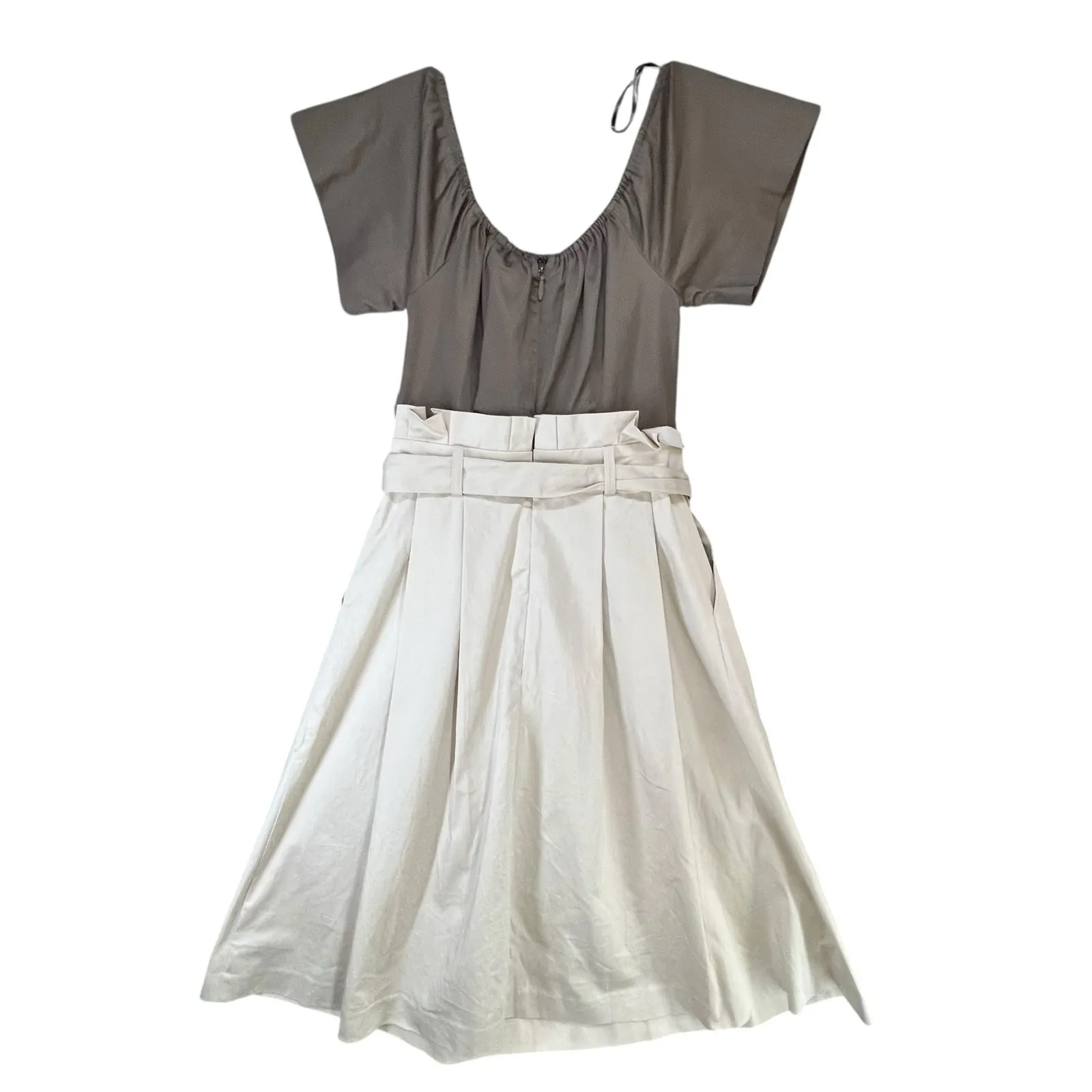 Eva Mendes NYC Midi Dress XS Brown Cream Off The Shoulder Belted Cottage Classic - Image 8