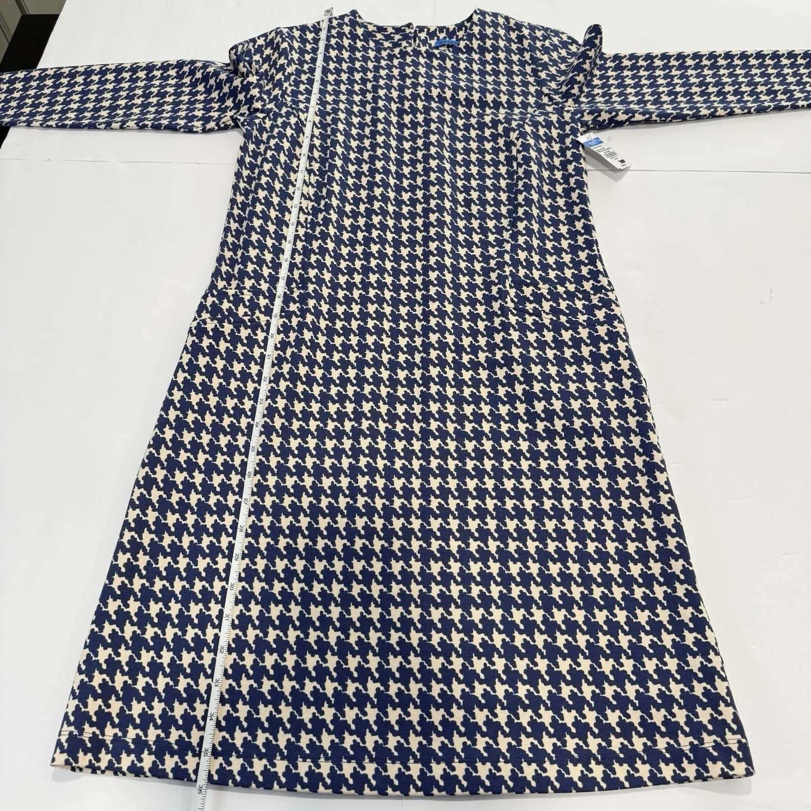 J.Mclaughlin Blue Houndstooth Georgiana Dress Catalina Cloth Size XS Pockets - Image 9