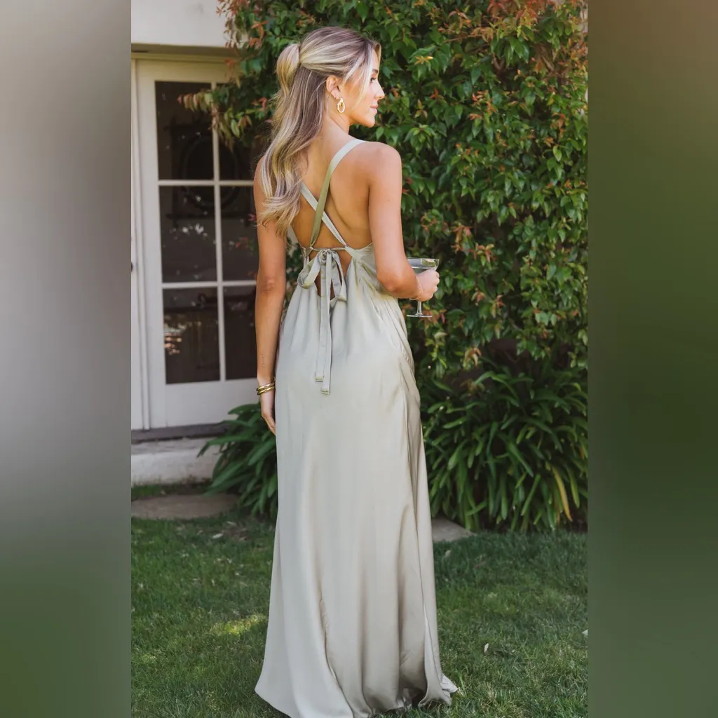 Show Me Your Mumu Anderson Maxi Dress size XL satin moss green FLAW - Image 5