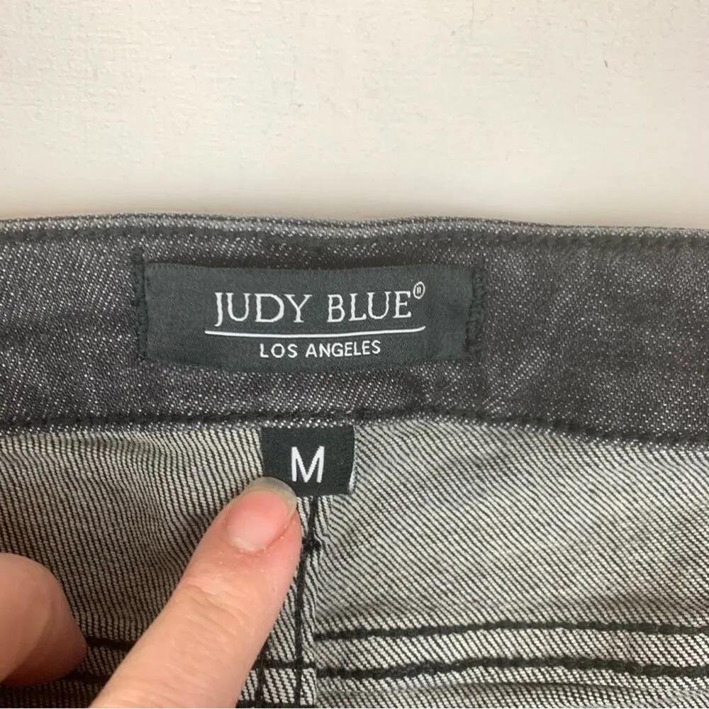 Judy Blue womens medium Black High-Waisted Jean Shorts distressed cut off raw - Image 3