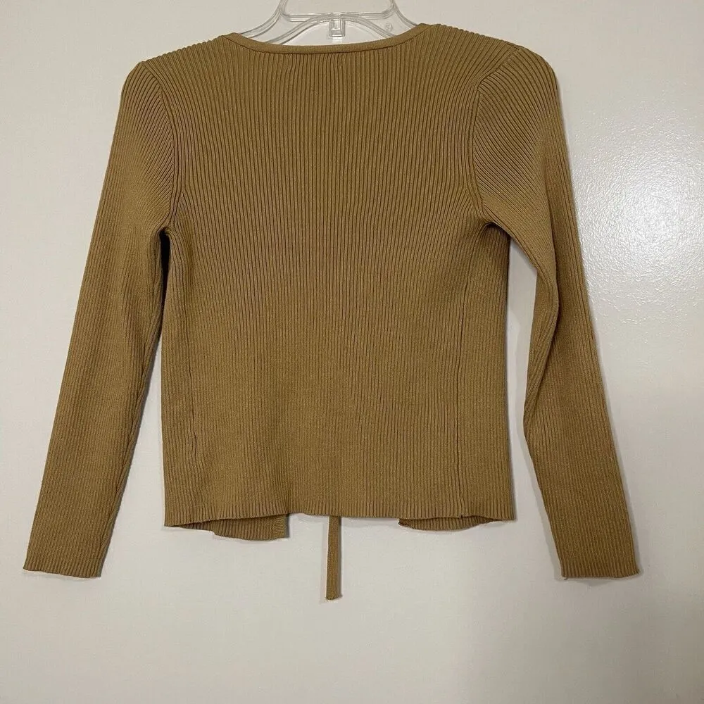 Full Circle trends double tie front ribbed cardigan tan brown size medium - Image 4