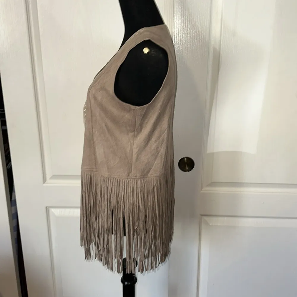 TAN TAUPE FAUX VEGAN SUEDE FRINGE WESTERN VEST - Image 4