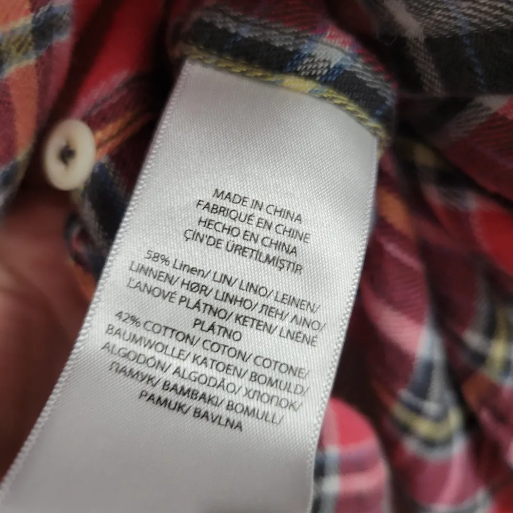 Polo Ralph Lauren coral plaid linen blend button down size medium - Image 7