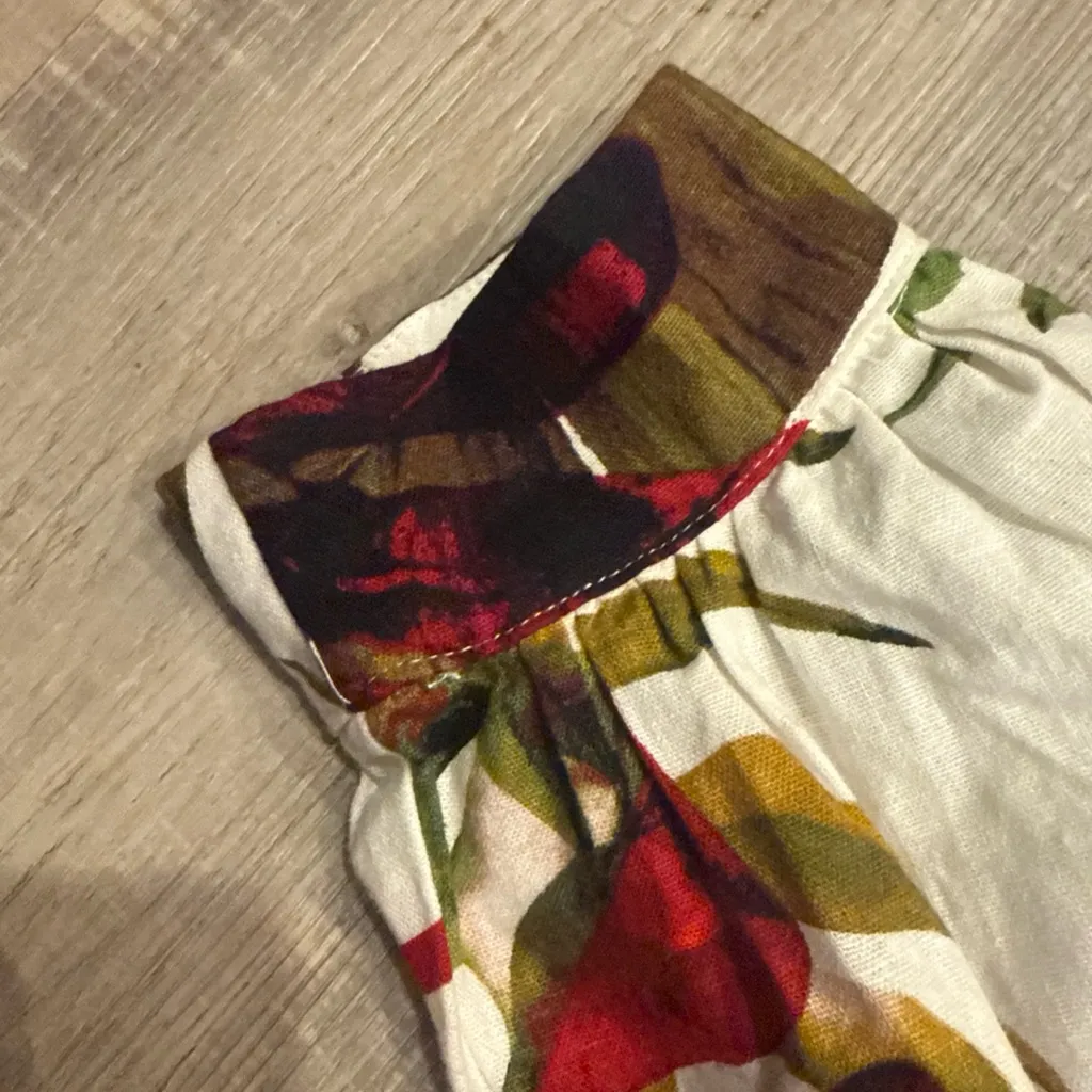 Anthropologie Maison d’Amelie Red Tropical Print Linen Tie Front Crop Top Size M Size M - Image 4