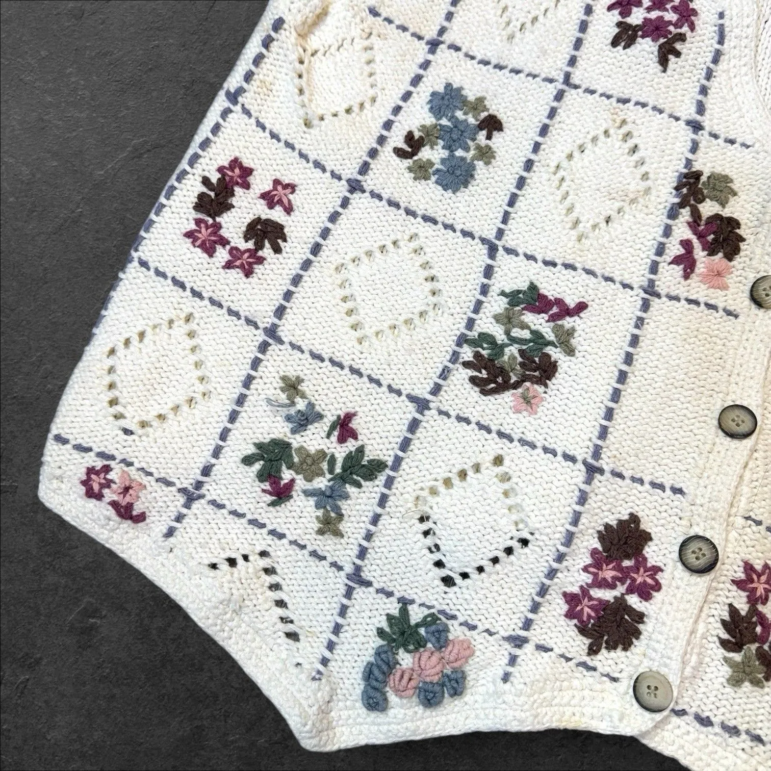 Vintage Floral Cottage Patchwork Sweater Vest Size 18/20 Holiday Country Farm White - Image 7