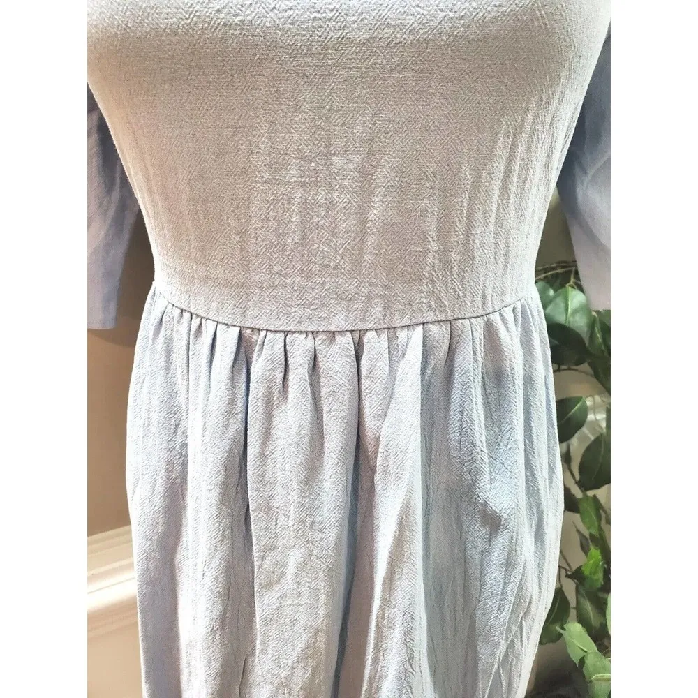 Blue Women's Solid Polyester Round Neck Half Sleeve Long Maxi Dress Size Large - Image 3