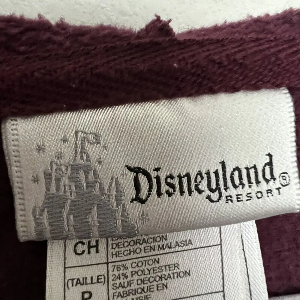 DISNEYLAND Vintage Tinker bell Hooded Sweatshirt Embroidered Skulls Purple SMALL - Image 9