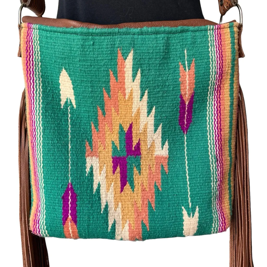 Doc & Dolly Handbags Leather Boho Saddle Blanket Cross Body Western Purse Green - Image 5