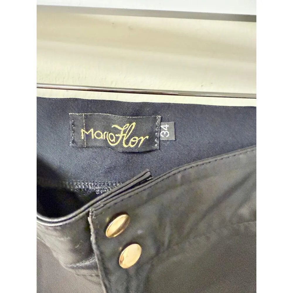 Maria Flor Calfskin & Knit Skinny Leg Trouser Pants w/ Mesh Cutout Black 34 / 2 - Image 2