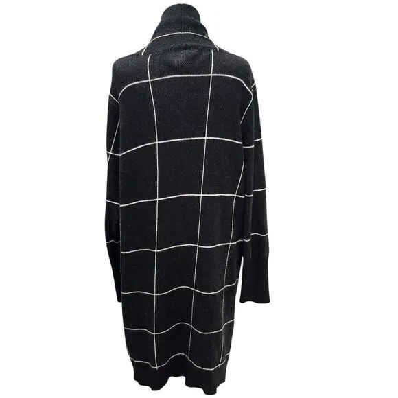 Leith Black White Windowpane Plaid Duster Cardigan Large‎ Soft Cozy Layers - Image 3