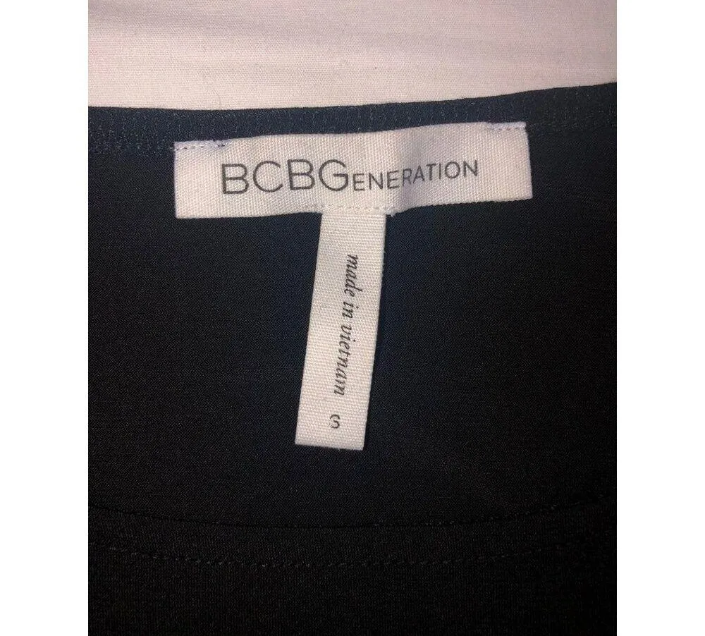 BCBG Asymmetrical Dress Size S Black Ruched Slinky Knit Sleeveless Party - Image 2