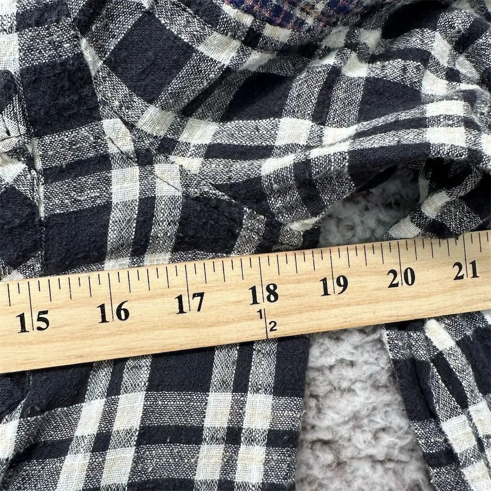 Free People Womens Black Plaid Button-Up Pleated Shirt Size M Grunge Western 90s - Image 8