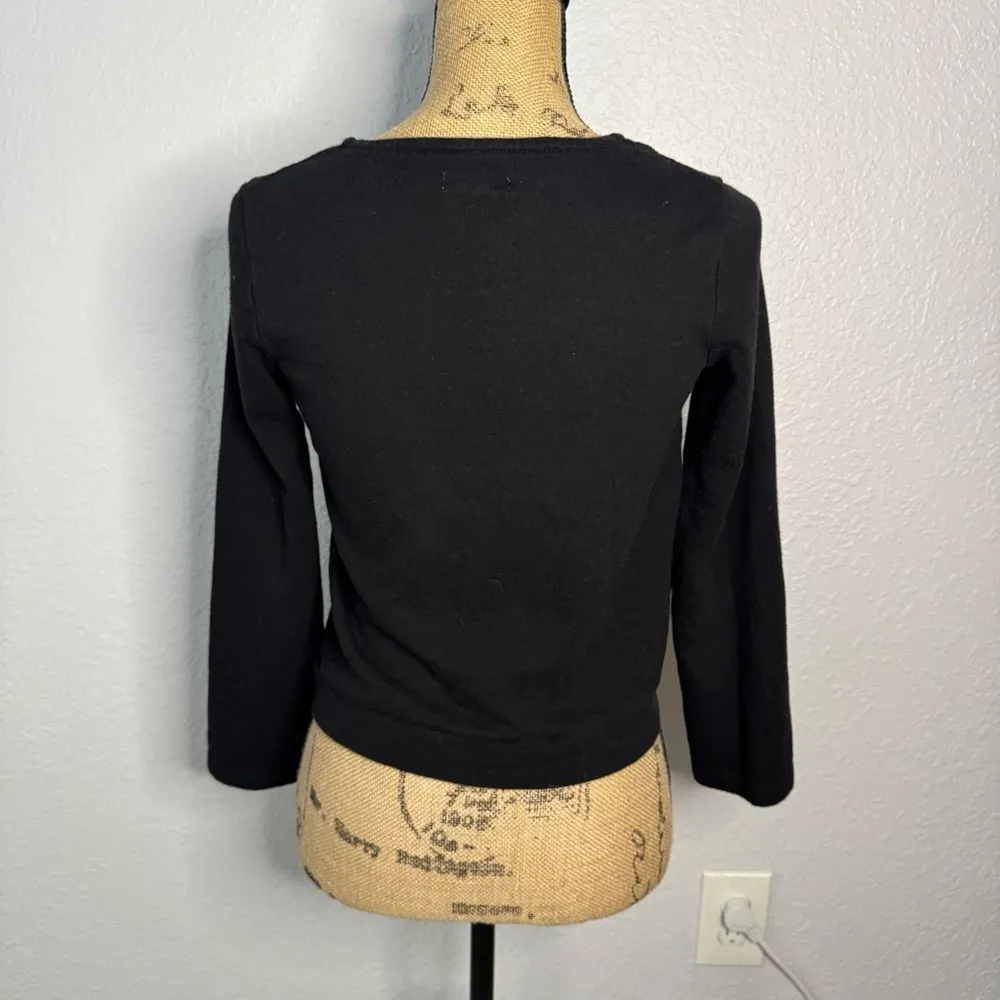 Madewell Side Tie Crop Top Black Size XS Long Sleeve Crew Neutral Preppy Casual - Image 11