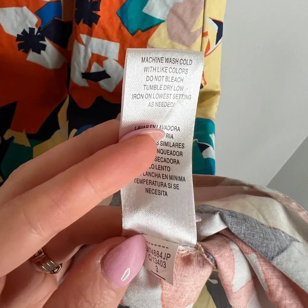 52seven Retro 50s Style Puff Sleeve Button Front Abstract Floral Print Dress Orange Size M - Image 8