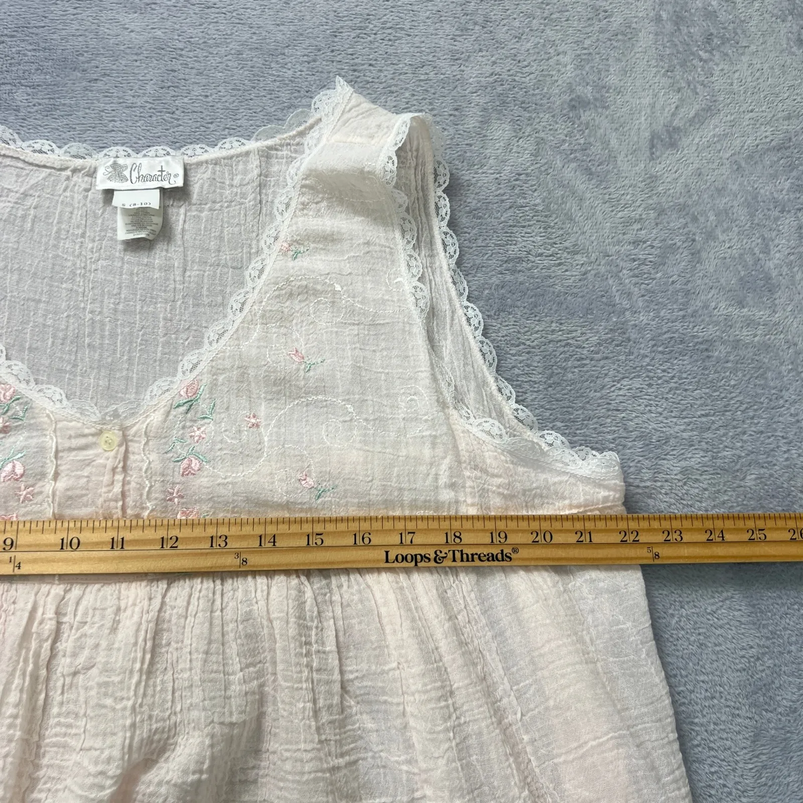 Vintage. Character Vintage Nightgown Small Embroidered Cotton Sleeveless Lace‎ Pink - Image 7