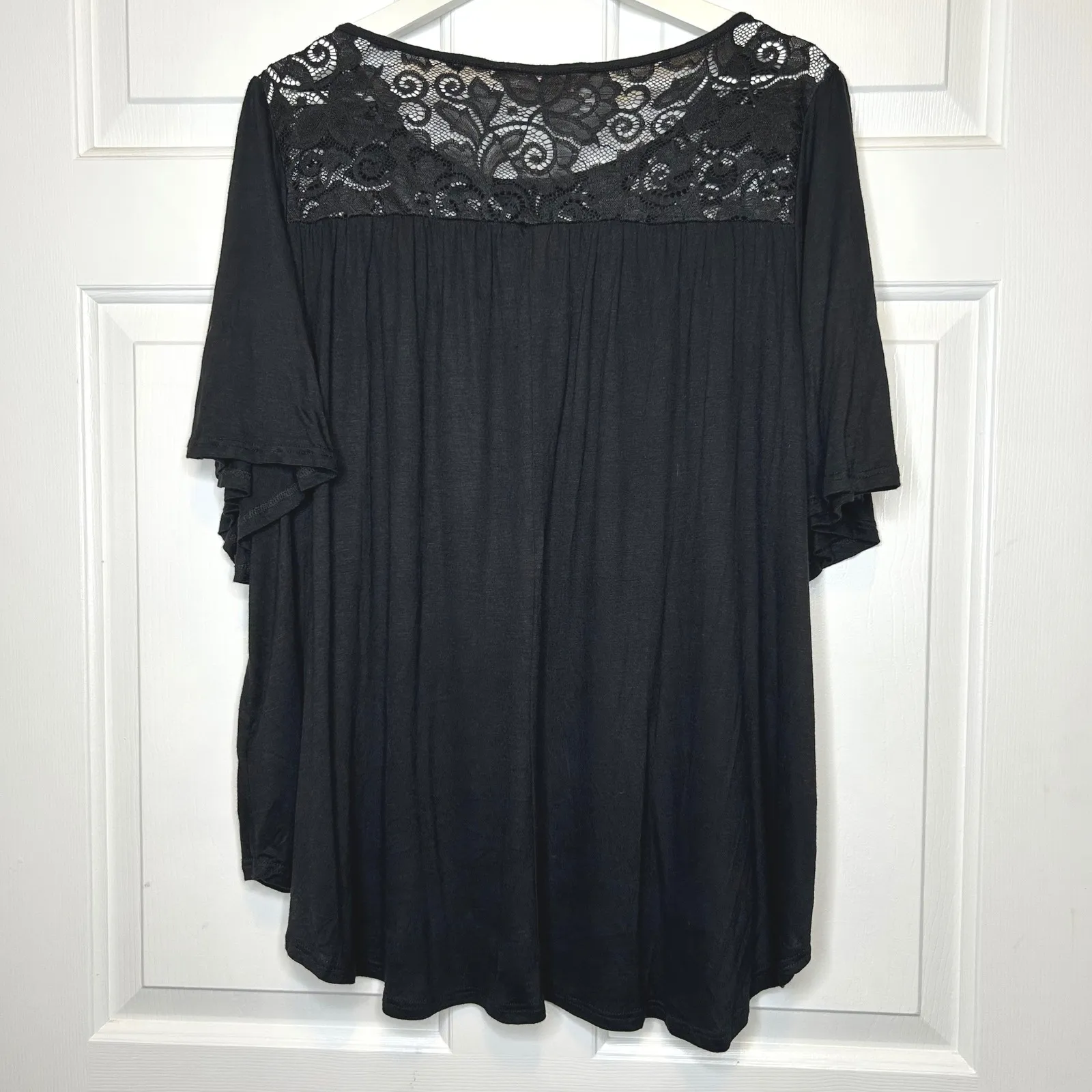 SJS Plus Size 1X Black Lace Flutter Sleeve Blouse Top - Image 4